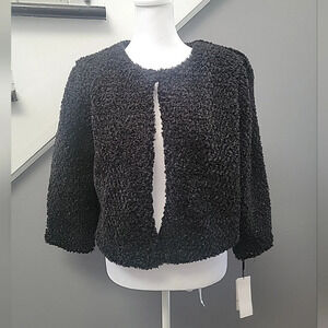 Calvin Klein Faux Fur Shrug Snow Queen Black & Silver Flecks Med Classy Soft